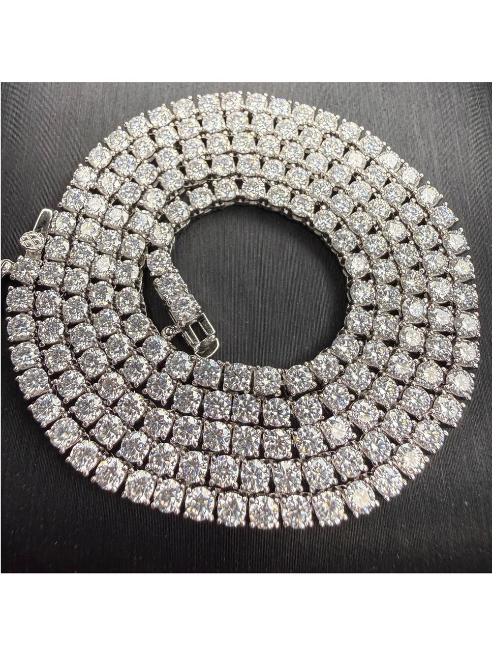 Solid 925 Sterling Silver Moissanite Stone Tennis Necklace 24' Long 4mm Wide